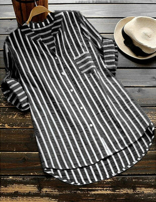 

Womens Striped V Neck Baggy Blouse Ladies Casual Loose Tunic Tops Plus Size