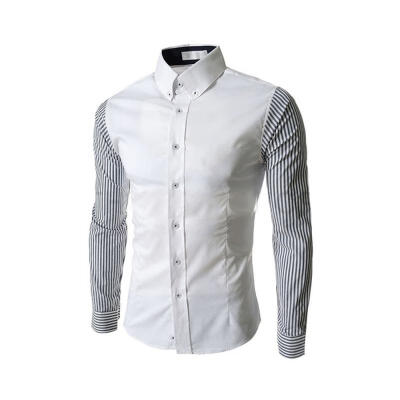 

Fashion Contrast Color Striped Long Sleeve Mens Shirt Casual Turn-Down Collar Slim Fit Shirt For Men