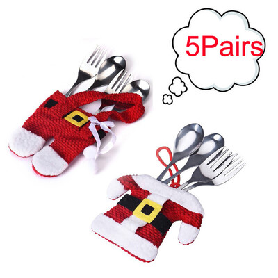 

Gobestart 5Pairs Christmas Costume Decor Kitchen Tableware Holder Pocket Cutlery Bags