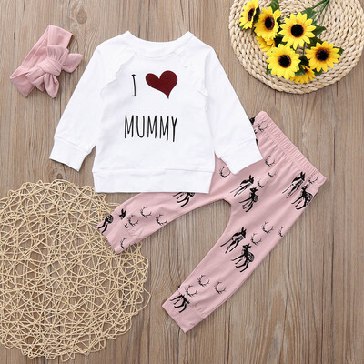 

Newborn Baby Girls Letter Print Long Sleeves TopsPantsHeadband Outfits Sets