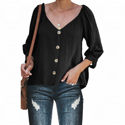 

Shirt Womens solid color V-neck long sleeve tie shirt