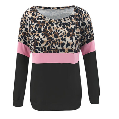 

Fashion 2019 Loose Leopard Print Women O-Neck Long Sleeve T Shirt Pullover Tops Shirt Femme Clothes Tee Shirt