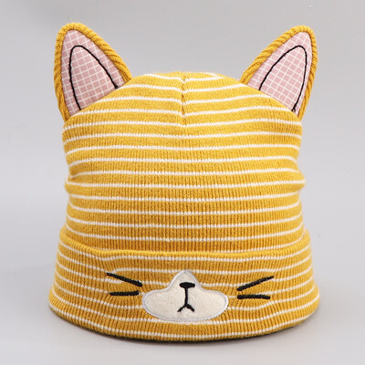 

Dong Yuns new Joker Knitted Cotton Turtleneck Hat Cute Cat Cartoon Ear Baby Hat for Men&Women