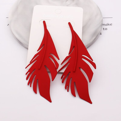 

EK812 Hot Sale Big Leaf Pendant Earrings For Women Vintage Metal Gold Color Statement Long Feather Stud Earrings Wedding Jewelry