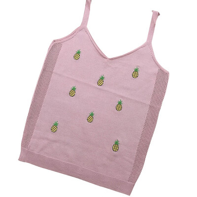 

Womens Slim Sexy V Neck Fruit Embroidery Tank Top