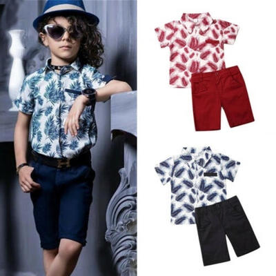 

Toddler Kids Baby Boys Gentleman Outfits Lapel Shirt Pants Shorts Party Clothes Set