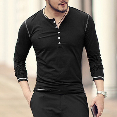 

Mens Casual Pullover Tops Round Neck T-shirt Long Sleeve Button Slim Fit Shirt