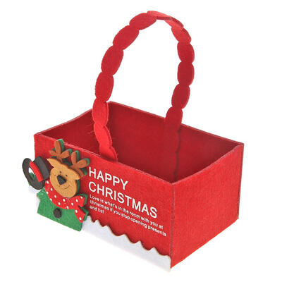 

Cute Fleece Christmas Candy Handle Mini Basket New Year Gift Box Case Decor