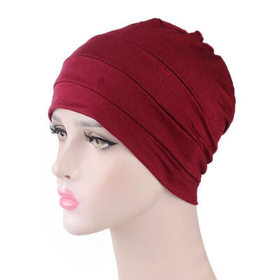 

Solid Color Men Women Pleated Cotton Beanie Cap Hair Loss Sleeping Chemo Hat