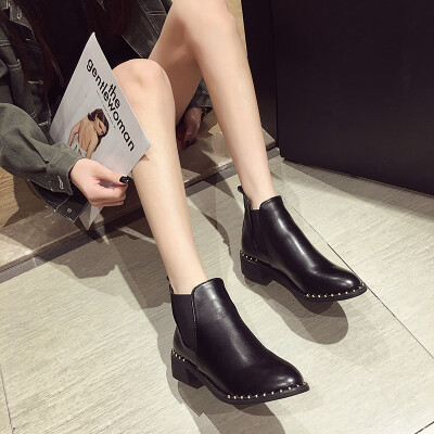 

Children of retro boots autumn British style ulzzang round head rivets Chelsea boots fashion boots