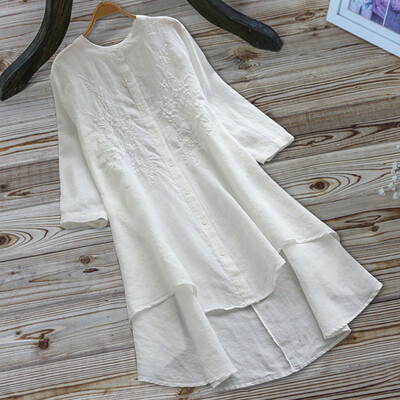 

Starmoon Women Vintage Embroidery Casual Button Long Sleeve Linen Top T-Shirt Blouse
