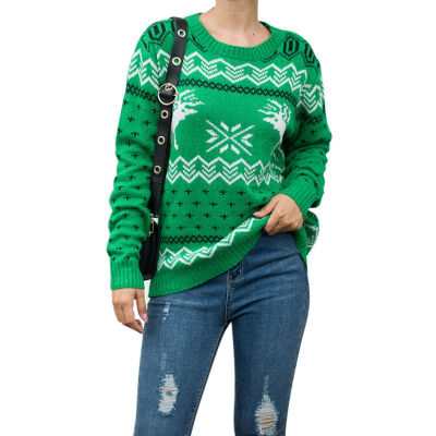 

Women Autumn Fashion Concise All-match Cartoon Pattern Long Sleeve Christmas Pullover Sweater