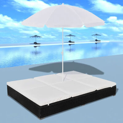 

Outdoor Lounge Bed with Umbrella Poly Rattan Black