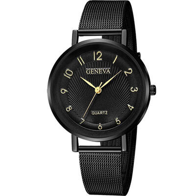 

2019 GENEVA Watch Women Clock Mesh Band Stainless Steel Analog Quartz Wristwatch Luxury Silver Black Watches Montre Femme