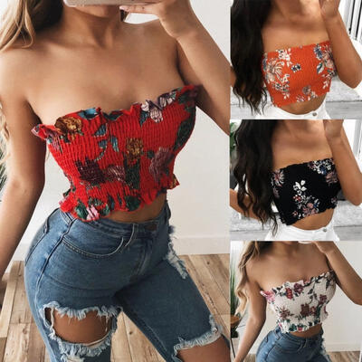 

Women Off Shoulder Elastic Tube Tops Bra Blouse Strapless Bandeau Crop Top Shirt
