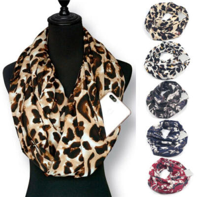 

Women Winter Convertible Infinity Scarf with Pocket Loop Zipper Pocket Scarve