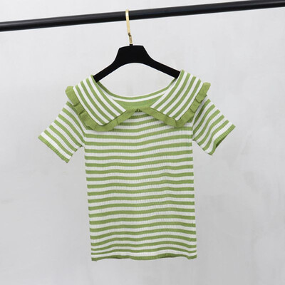 

Women Slim Doll Collar Ice Silk Short-Sleeved Knit Versatile Tops