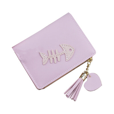 

Fashion Girls Fishbone Short Pocket Bi-fold Purse Wallet Zip Closure Card Holder