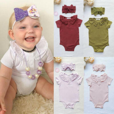 

Newborn Baby Girls Cotton Romper Bodysuit Jumpsuit 2Pcs Outfits Clothes Sunsuit