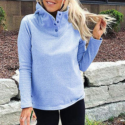 

Nomeni Women Solid Stand Collar Full Sleeve Warm Button Outwears Sweatshirt Blouse
