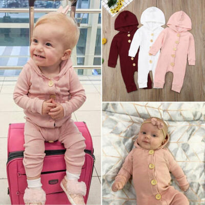 

US Newborn Baby Girl Boy Long Sleeve Knitted Cotton Hooded Romper Autumn Clothes
