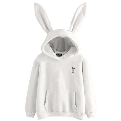 

Tanersoned Womens Cute Bunny Rabbit Ear Hooded Sweaters Rabbit Embroidered Logo Long Sleeve Jumpers