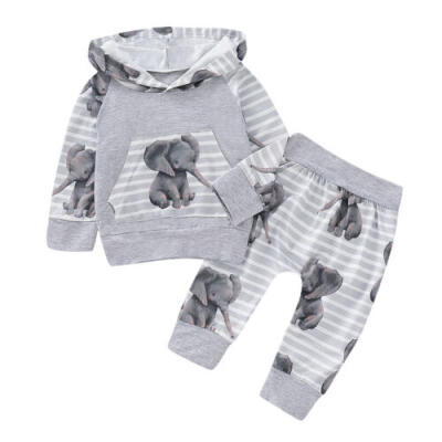 

USA Toddler Kids Baby Boy Autumn Outfits Clothes Hooded Coat TopsPants 2PCS Set