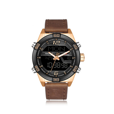 

NAVIFORCE NF9128 Luxury Brand Watch Life Waterproof Quartz Wrist Watch Male Genuine Leather Watch LED Display Watch