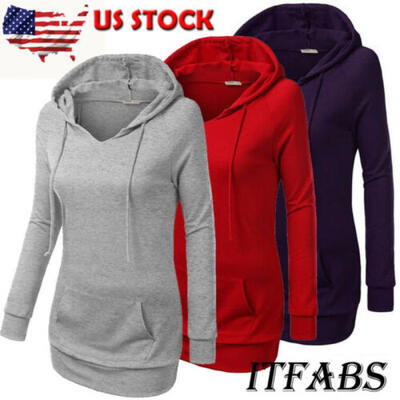 

Womens Autumn Winter Hoodie Sweatshirt Ladies Plain Hooded Jumper Pullover Tops