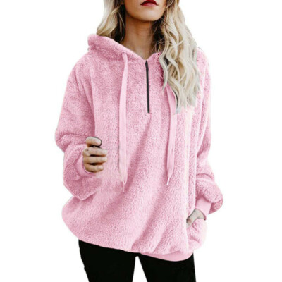 

Women Warm Fleece Hooded Fluffy Hooded Sweatshirt Zipper Hoodies Winter Jumper