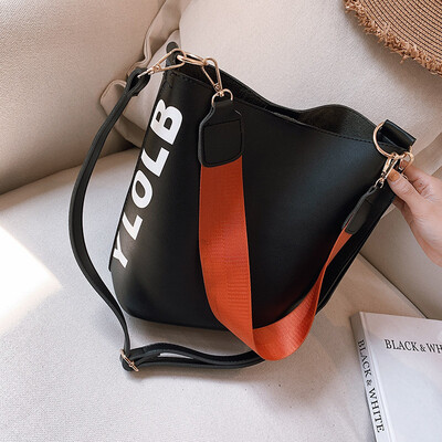 

Qiao Bani 2019 new Korean chic fashion hit color wide ribbon child bucket bag shoulder diagonal tide handbag