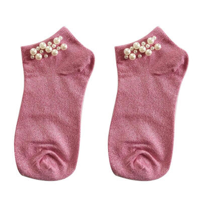 

Fashion Shimmers Faux Pearl Beading Breathable Cotton Women Elastic Short Socks