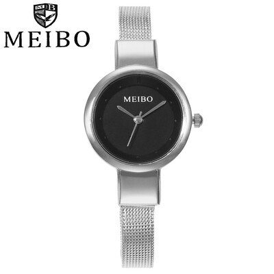 

MEIBO Fashion Women Spuer Slim Silver Mesh Belt Quartz Watch Casual Ladies Stainless Steel Watch Clock Relogio Feminino 533