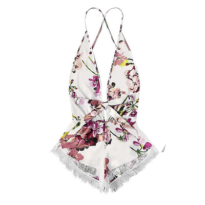 

Toponeto Sexy Lace Satin Floral Bow Backless Bodysuit Teddy Lingerie Pajamas Sleepwear