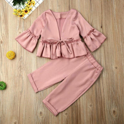

Toddler Kids Baby Girl Clothes Formal Suit Ruffle CoatLong Pants Outfits Autumn