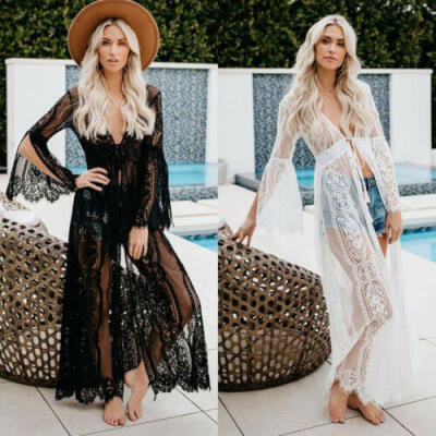 

Women Lady Lace Crochet Bikini Cover Up Swimwear Kaftan Bathing Suit Beach Dress