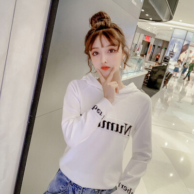 

Women Hooded Autumn Simple Long Sleeve Letter Print Loose Hooded Sweet Solid Color New Hooded Pullover Hooded Tops