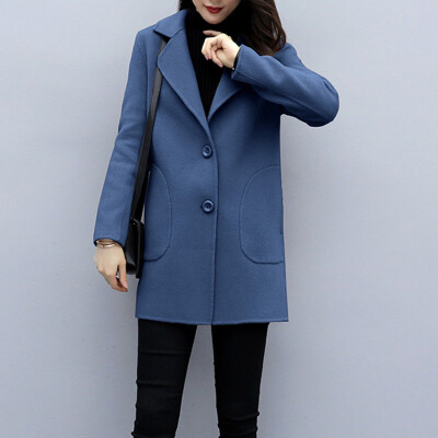 

Toponeto Women Work Solid Vintage Winter Office Long Sleeve Button Woolen Jacket Coat