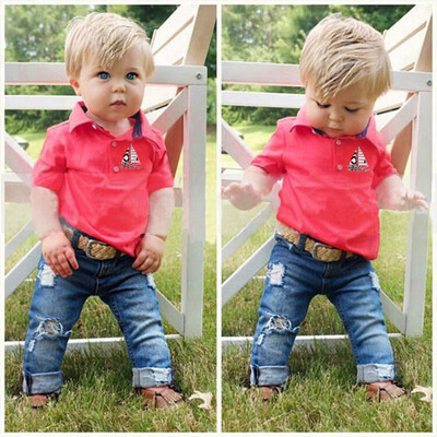 

1Set Kids Toddler Boys Handsome T-shirtDenim Trousers Pants Clothes Outfits