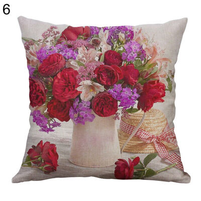

Linen Rose Peony Tulip Flower Pillow Case Cushion Cover Sofa Bed Car Cafe Decor