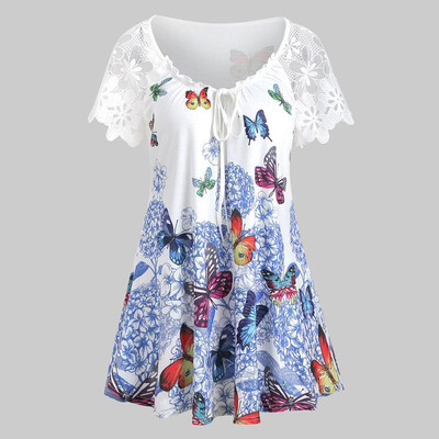 

Roseonmyhand Women Summer Casual Plus Size Asymmetrical Butterfly Print Tank Top Blouse