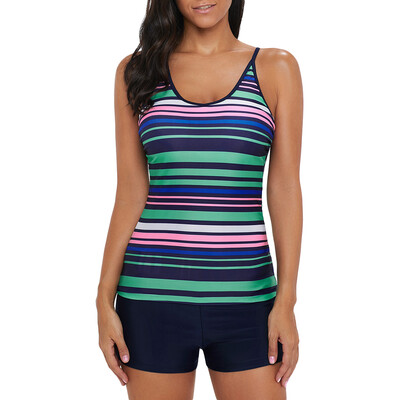 

Colorful Striped Crisscross Tankini Set