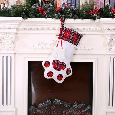 

〖Follure〗Plaid Christmas Gift Bags Pet Dog Cat Paw Stocking Socks Xmas Tree Ornaments