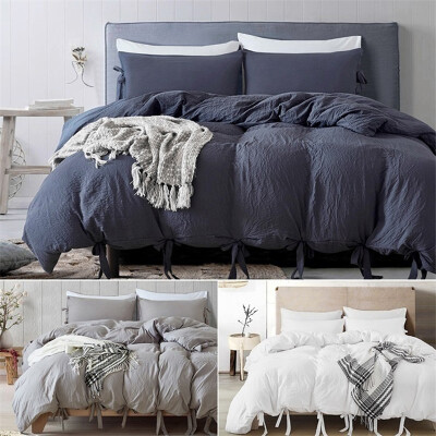 

Natural Soild Color Washed Cotton Duvet Cover Set Bedspread Fitted Sheet TwinQueenKing Bedding Set4 Colors