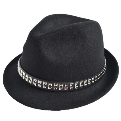 

Styles Unisex Women Men Trilby Jazz Hat Woolen Pork Pie Hat With Belt And Rivet
