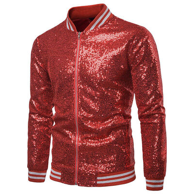 

Mens One Button Glitter Sequined Blazer Wedding Party Jacket Tuxedo Suit Coat