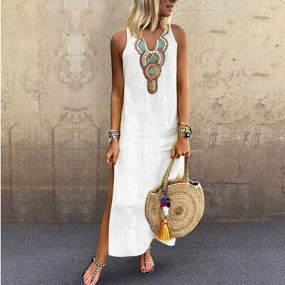 

Women Sleeveless Summer Casual Boho Floral Maxi Print Dress Ladies Holiday Beach