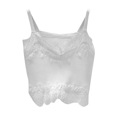 

Women Versatile Sleeveless Off Shoulder Slim Solid Color Sexy Lace Stitching Top