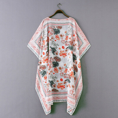 

Boho Women Chiffon Kimono Floral Print Batwing Sleeve Irregular Hem Plus Size Cover Up Coat Holiday Cardigan