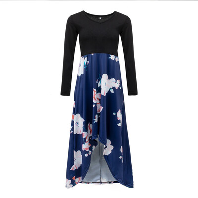 

Tailored Womens Floral Dress V-Neck Long Sleeve Asymmetrical Patchwork Dresses